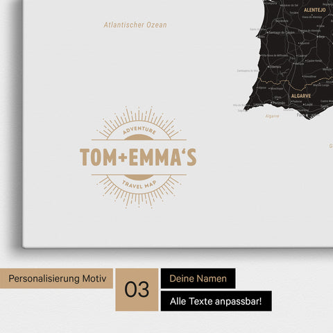 Spain & Portugal Push Pin Map TRAVEL® – Light Black