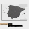 Neutrale Standard Ausführung der detaillierten Spanien- & Portugal-Karte als Pinnwand Leinwand in Light Gray ohne Personalisierung