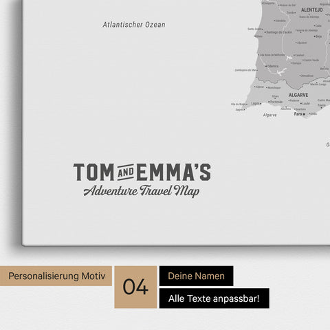 Spanien & Portugal-Karte TRAVEL® Pinn-Leinwand – Multicolor Gray