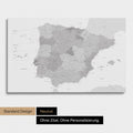 Neutrale Standard Ausführung der detaillierten Spanien- & Portugal-Karte als Pinnwand Leinwand in Multicolor Grau ohne Personalisierung