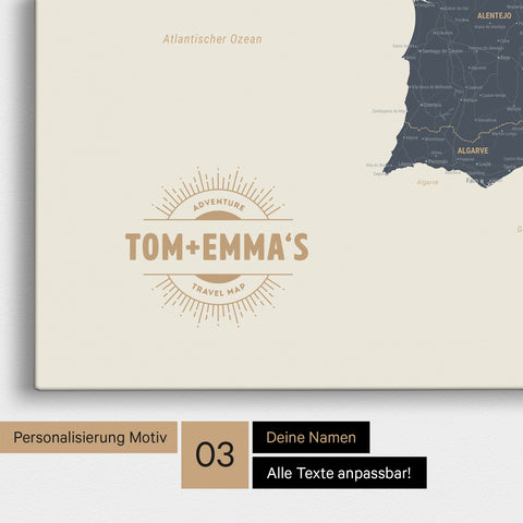 Spain & Portugal Push Pin Map TRAVEL® – Navy Light