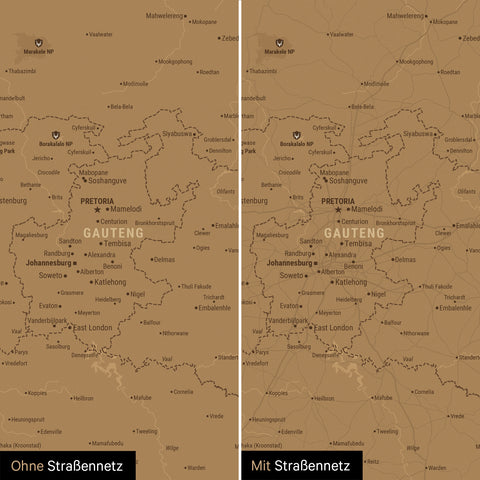 Südafrika-Karte TRAVEL® Pinn-Leinwand – Bronze