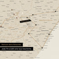Südafrika-Karte in Farbe Gold mit Pins und Garn, die Reiseziele und die Reiseroute in Lesotho und Kwazulu-Natal absteckt.