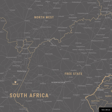 Südafrika-Karte Pinn-Leinwand in Light Gray wahlweise mit oder ohne Straßennetz