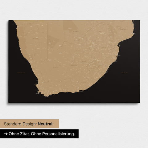 Neutrale und schlichte Standard-Ausführung einer Südafrika-Karte als Pinn-Leinwand in Sonar Black (Schwarz-Gold)