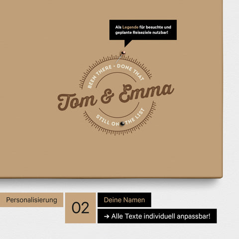 Südafrika-Karte als Pinn-Leinwand in Treasure Gold mit einem runden Logo als Personalisierung