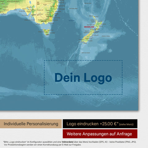 Topografische Weltkarte Poster in Multicolor Topo mit eingedrucktem Firmenlogo