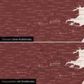 Vergleich einer England-Karte in Farbe Bordeaux Rot mit und ohne Straßennetz