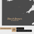 UK-Karte Pinn-Leinwand in Farbe Dunkelgrau mit personalisiertem Text