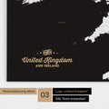 Karte von Großbritannien in Farbe Schwarz-Weiß als Leinwand zum Pinnen mit einer optionalen Personalisierung „United Kingdom“