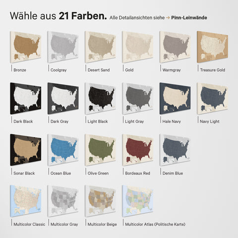 Carte des USA TRAVEL® Poster magnétique – en 21 couleurs