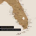 Sehr detaillierte USA Amerika Karte als Pinn-Leinand in Bronze zeigt Reiseziele in Florida