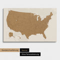 Neutrale und schlichte Ausführung einer USA Amerika Karte als Pinn-Leinwand in Bronze
