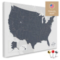 USA Amerika Karte in Denim Blue mit sehr hohem Detailgrad als Pinnwand Leinwand zum Pinnen und Markieren von Reisezielen kaufen