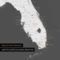 Sehr detaillierte USA Amerika Karte als Pinn-Leinand in Dunkelgrau zeigt Reiseziele in Florida