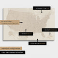 Vielfältige Konfigurationsmöglichkeiten einer USA Amerika Landkarte in Gold