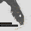Sehr detaillierte USA Amerika Karte als Pinn-Leinand in Light Gray zeigt Reiseziele in Florida
