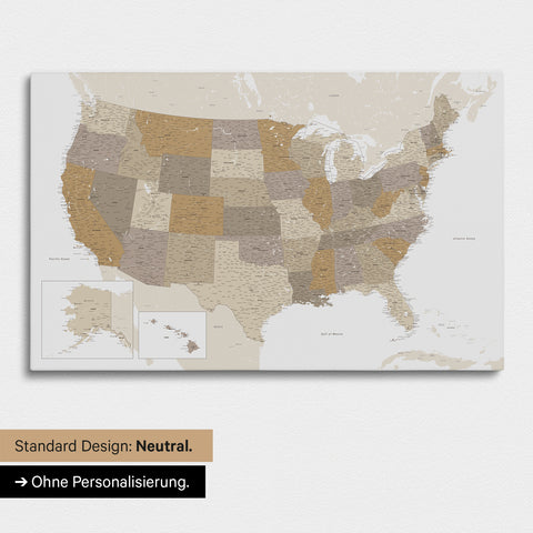USA Push Pin Map TRAVEL® – Multicolor Beige