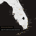 Sehr detaillierte USA Amerika Karte als Pinn-Leinand in Schwarz-Weiß zeigt Reiseziele in Florida