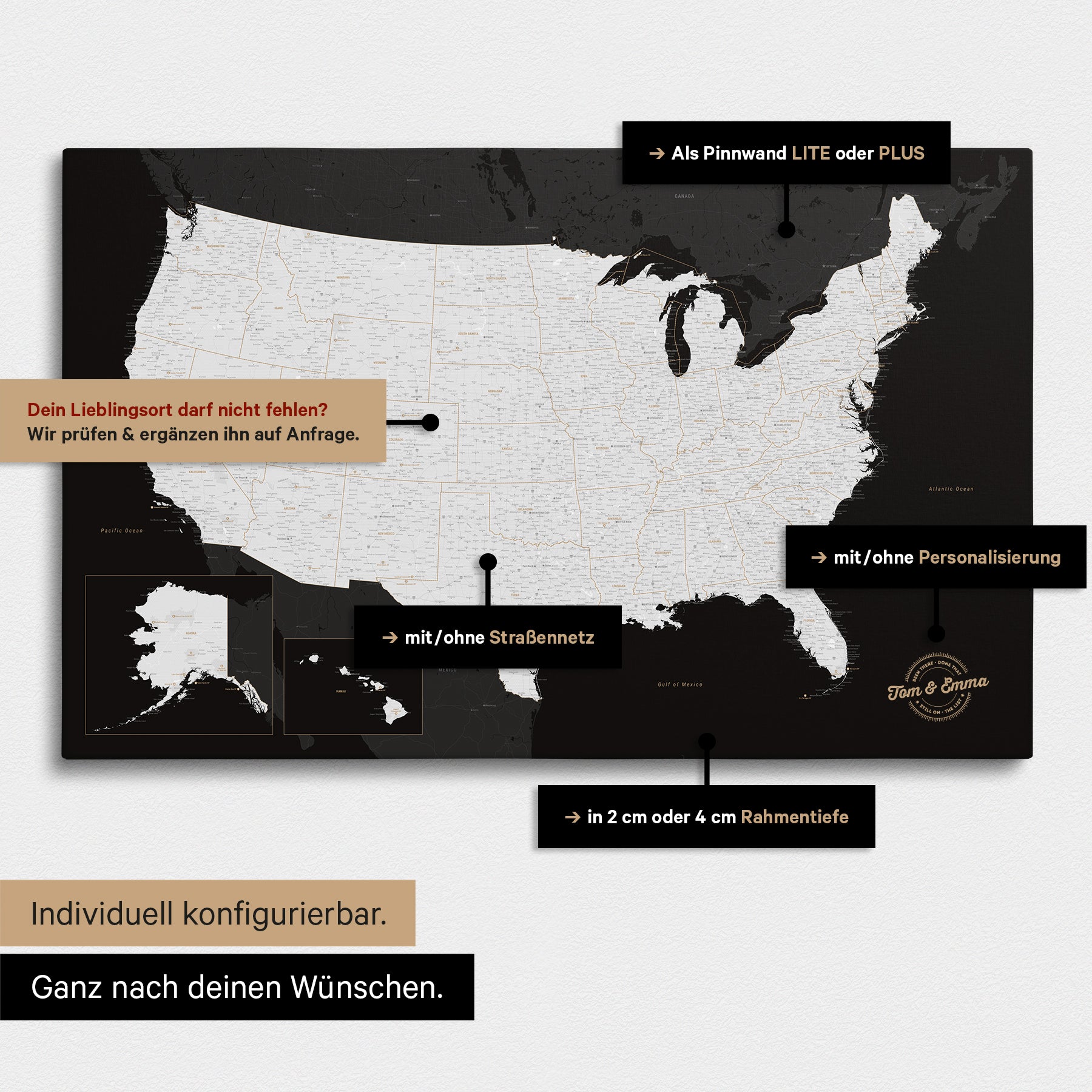 Korktafel USA-Karte – 75 X 50 Cm, Mit Pinnnadeln, Als Reise-Tracker Oder Geographie-Lernhilfe, Wanddekoration