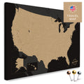 USA Amerika Karte in Sonar Black (Schwarz-Gold) mit sehr hohem Detailgrad als Pinnwand Leinwand zum Pinnen und Markieren von Reisezielen kaufen
