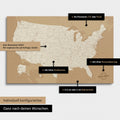 Vielfältige Konfigurationsmöglichkeiten einer USA Amerika Landkarte in Treasure Gold