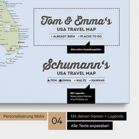 Politische USA Amerika Karte als Pinn-Leinwand in Multicolor Atlas mit Personalisierung als Logo für die gesamte Familie