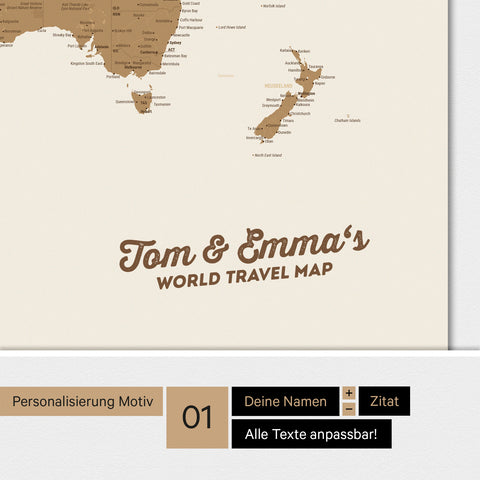 Magnetic World Map ANTARCTICA as a Bronze Magnet Board with Personalization and Name in a Modern Script Font