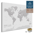 Magnetic World Map ANTARCTICA with Antarctica as a solid magnetic board in Coolgray color, featuring a modern, minimalist design for pinning and marking travel destinations with magnets