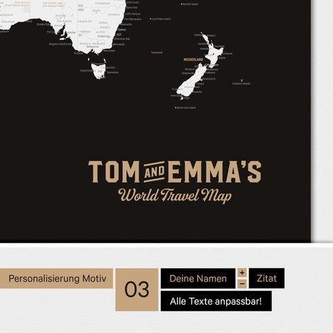 Magnetboard Weltkarte ANTARCTICA in Schwarz-Weiss mit Personalisierung im Vintage-Stil