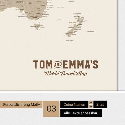 Magnetboard Weltkarte ANTARCTICA in Desert Sand mit Personalisierung im Vintage-Stil