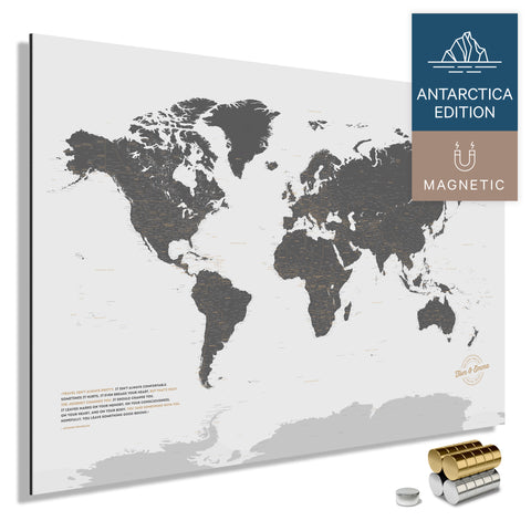 Magnetische Weltkarte ANTARCTICA mit Antarktis als massives Magnetboard in der Farbe Light Gray, in einem modernen, minimalistischem Design zum Pinnen und Markieren von Reisezielen mit Magneten
