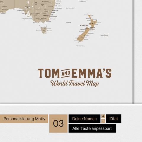 Magnetboard Weltkarte ANTARCTICA in Multicolor Beige mit Personalisierung im Vintage-Stil
