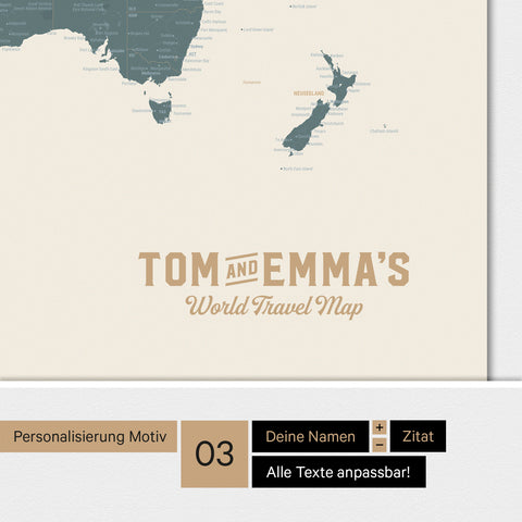 Magnetboard Weltkarte ANTARCTICA in Multicolor Vivid mit Personalisierung im Vintage-Stil