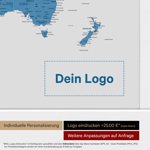 Weltkarte ANTARCTICA® Pinn-Leinwand – Ocean Blue