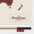 Weltkarte mit Antarktis als Pinn-Leinwand in Bordeaux Rot mit Logo-Eindruck für Unternehmen