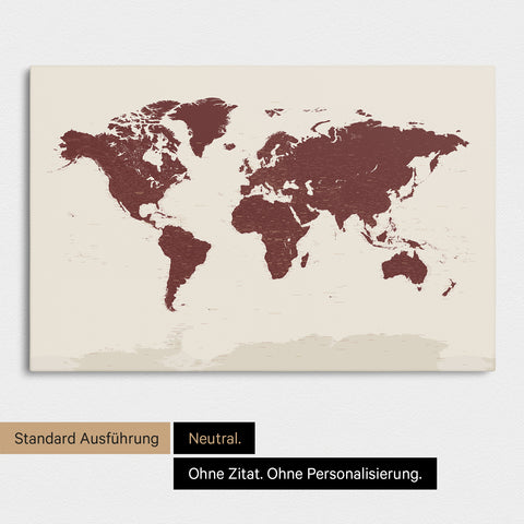 Neutrale Standard-Ausführung einer Weltkarte mit Antarktis als Pinn-Leinwand in Bordeaux Rot