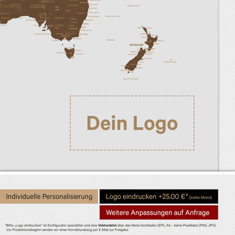 Weltkarte ANTARCTICA® Pinn-Leinwand – Braun