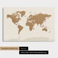 Neutrale Standard-Ausführung einer Weltkarte mit Antarktis als Pinn-Leinwand in Bronze