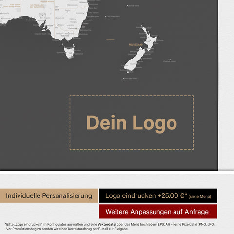 Carte du monde ANTARCTICA® à épingles – Gris foncé (Dunkelgrau)