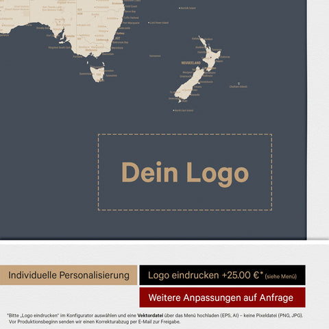 Weltkarte ANTARCTICA® Pinn-Leinwand – Hale Navy (Dunkelblau-Gold)