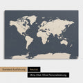 Neutrale Standard-Ausführung einer Weltkarte mit Antarktis als Pinn-Leinwand in Hale Navy (Dunkelblau-Gold)