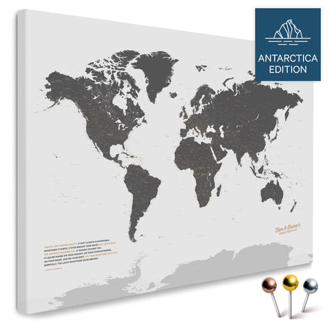 Weltkarte mit Antarktis in Light Gray als Pinnwand Leinwand kaufen