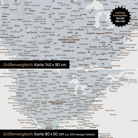 Größenvergleich von Weltkarten in den Formaten 140 x 100 cm und 80 x 60 cm