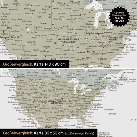 Größenvergleich von Weltkarten in den Formaten 140 x 100 cm und 80 x 60 cm