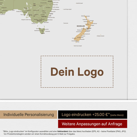 Weltkarte ANTARCTICA® Pinn-Leinwand – Multicolor Sienna