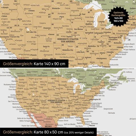 Größenvergleich von Weltkarten in den Formaten 140 x 100 cm und 80 x 60 cm