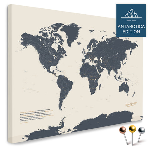 Weltkarte mit Antarktis in Navy Light als Pinnwand Leinwand kaufen