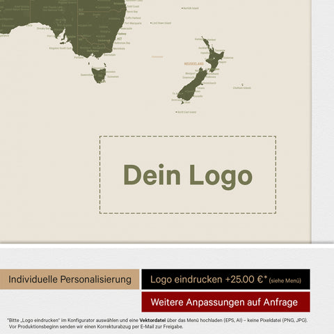Carte du monde ANTARCTICA® à épingles – Vert olive