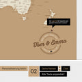 Personalisierte Antarktis-Weltkarte als Pinnwand Leinwand in Treasure Gold mit Personalisierung in rund